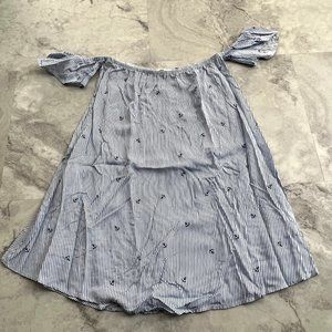Million Bullpen Anchor Rayon Dress Size Medium M Blue‎ Stripe Off Shoulder